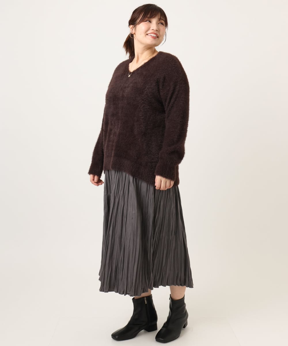 OLHBD10089 eur3(エウルキューブ) 【大きいサイズ/a.v.v×eur3】フェイクスエードプリーツスカート ダークグレー(93)