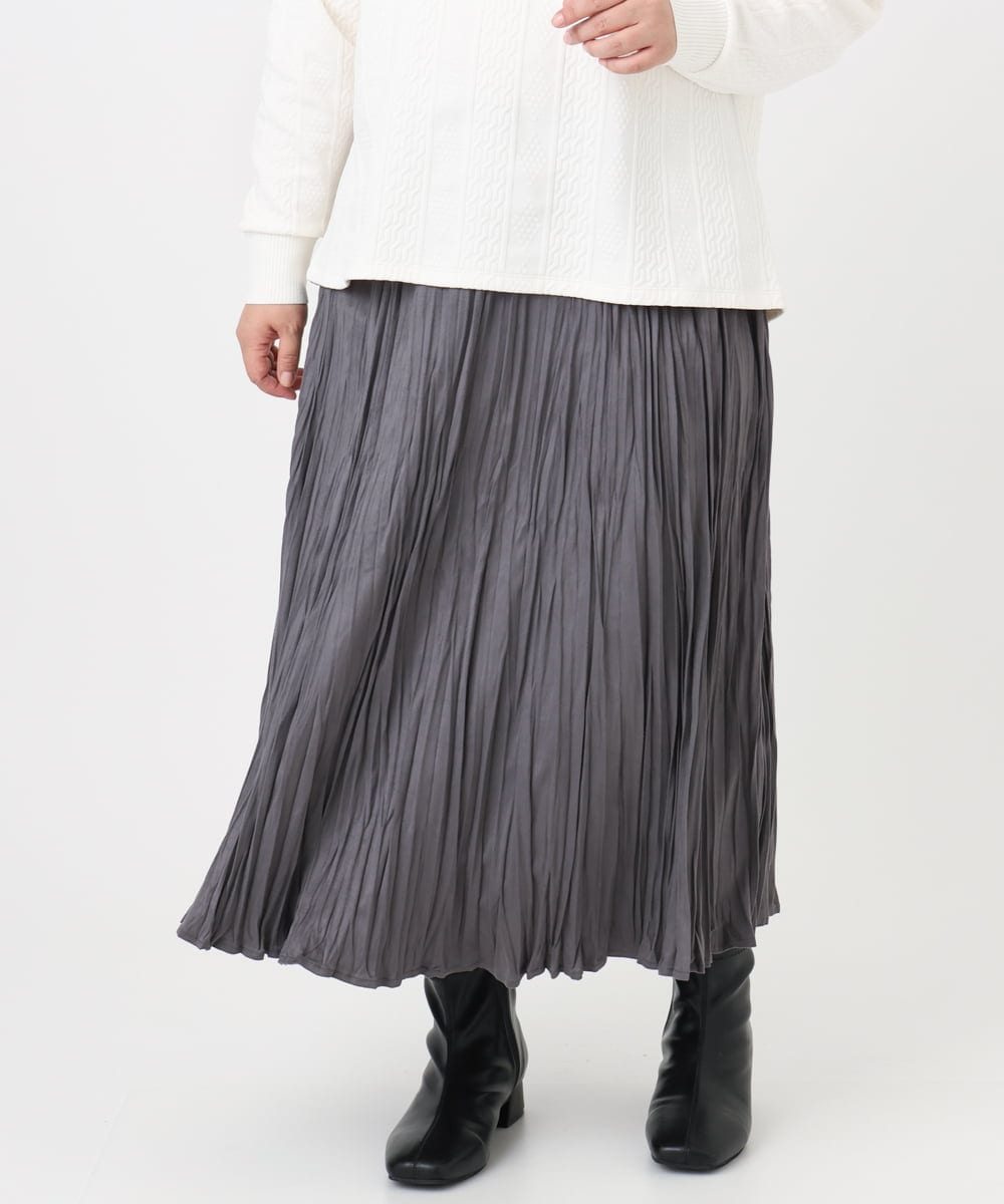 OLHBD10089 eur3(エウルキューブ) 【大きいサイズ/a.v.v×eur3】フェイクスエードプリーツスカート ダークグレー(93)