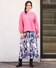 OLHBV17119 eur3(エウルキューブ) 【大きいサイズ】フラワープリントフレアスカート ネイビー(57)