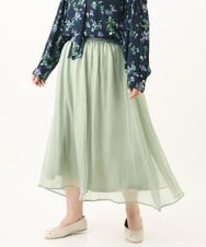 OLHDV07129 eur3(エウルキューブ) 【大きいサイズ】箔プリントギャザースカート ライトグリーン(30)