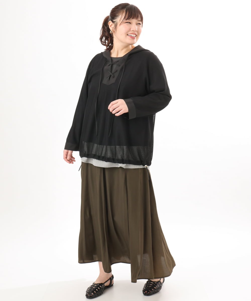 OLHED04119 eur3(エウルキューブ) 【大きいサイズ】パネルフレアスカート カーキ