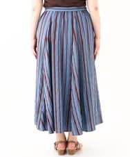 OLHHV16089 eur3(エウルキューブ) 【大きいサイズ/洗える/a.v.v×eur3】ドビーストライプフレアスカート ブルー(55)