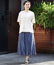 OLHHV16089 eur3(エウルキューブ) 【大きいサイズ/洗える/a.v.v×eur3】ドビーストライプフレアスカート ブルー(55)