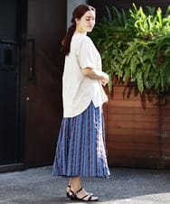 OLHHV16089 eur3(エウルキューブ) 【大きいサイズ/洗える/a.v.v×eur3】ドビーストライプフレアスカート ブルー(55)