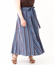 OLHHV16089 eur3(エウルキューブ) 【大きいサイズ/洗える/a.v.v×eur3】ドビーストライプフレアスカート ブルー(55)