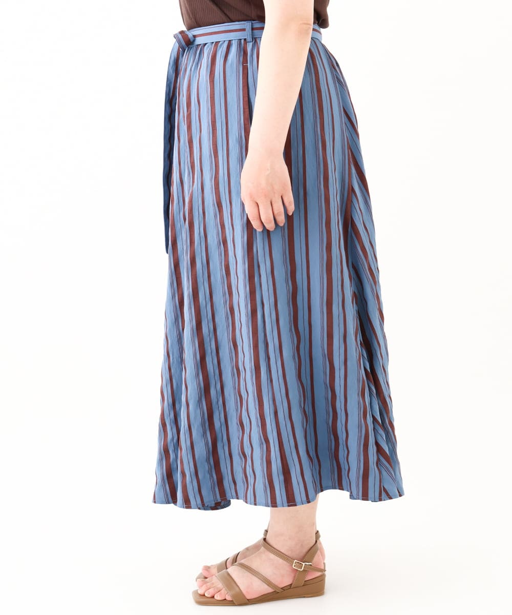 OLHHV16089 eur3(エウルキューブ) 【大きいサイズ/洗える/a.v.v×eur3】ドビーストライプフレアスカート ブルー(55)