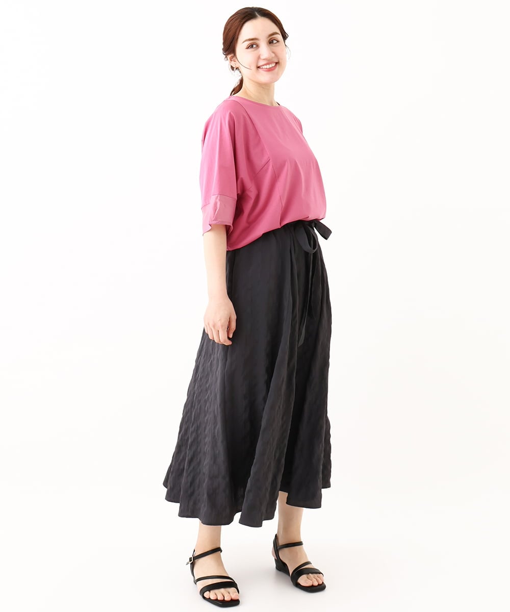 OLHHV16089 eur3(エウルキューブ) 【大きいサイズ/洗える/a.v.v×eur3】ドビーストライプフレアスカート ダークグレー(93)