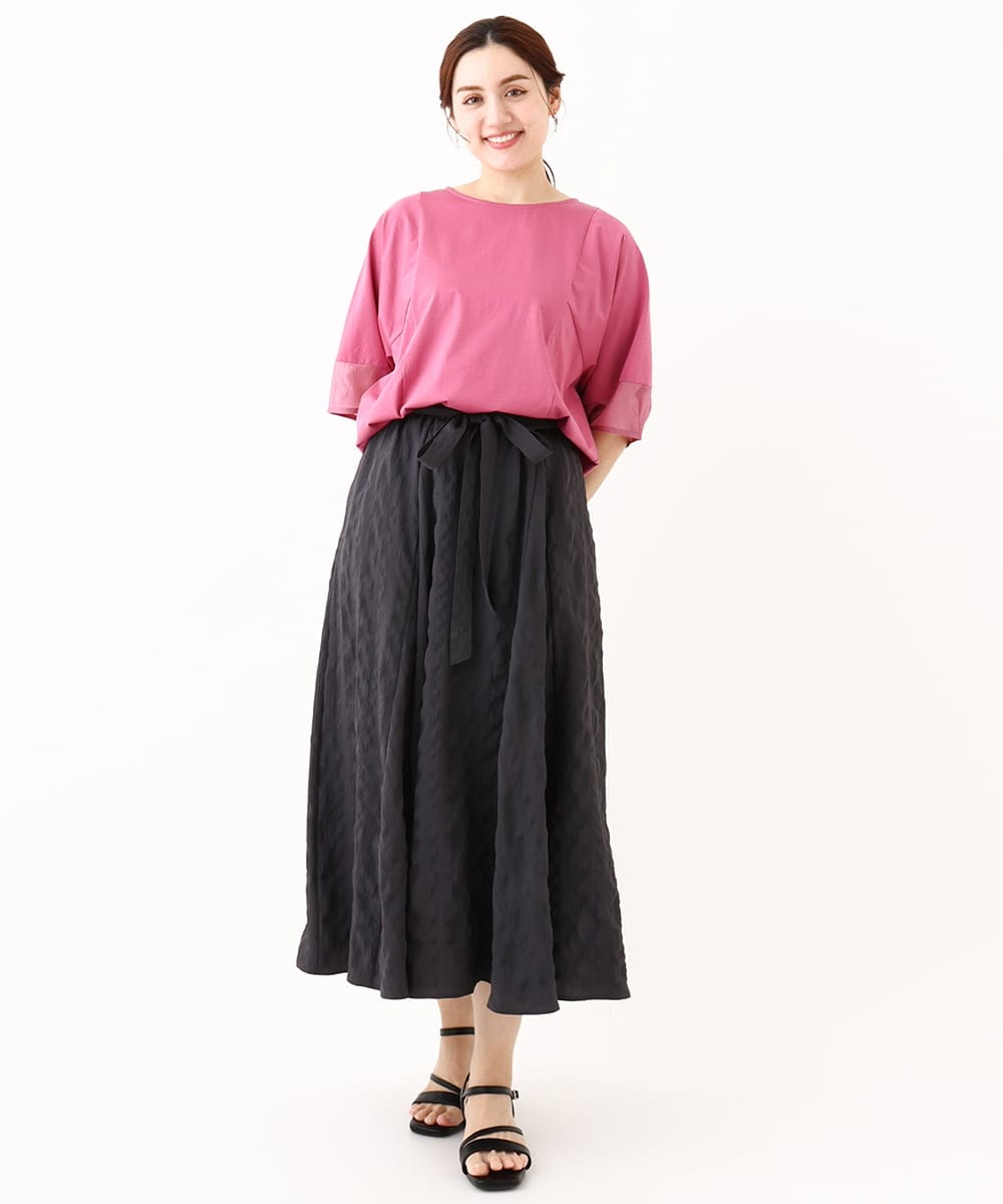 OLHHV16089 eur3(エウルキューブ) 【大きいサイズ/洗える/a.v.v×eur3】ドビーストライプフレアスカート ダークグレー(93)