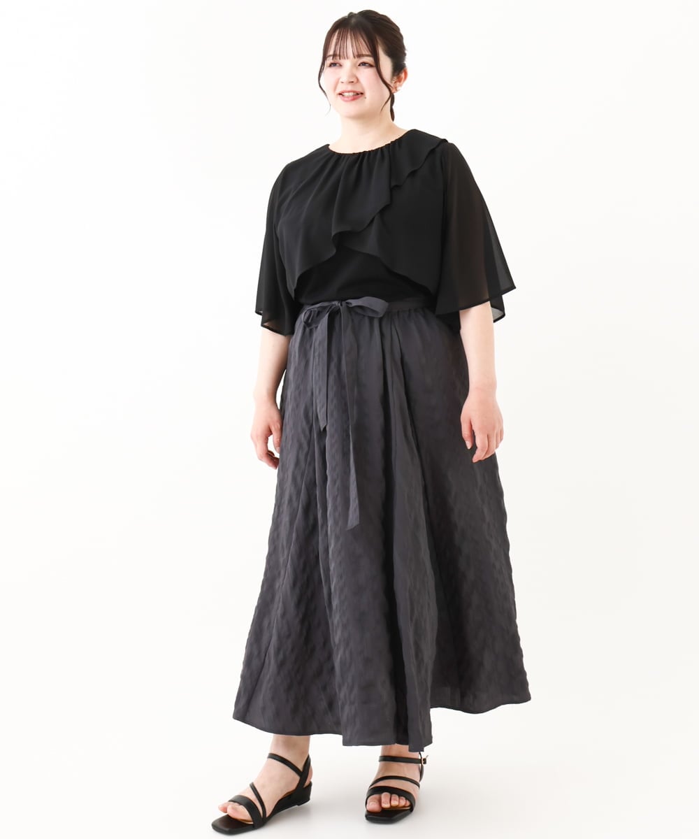 OLHHV16089 eur3(エウルキューブ) 【大きいサイズ/洗える/a.v.v×eur3】ドビーストライプフレアスカート ダークグレー(93)