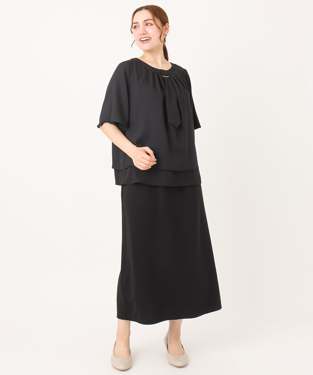 OLHIA14109 eur3(エウルキューブ) 【大きいサイズ】カットジョーゼットナロースカート ブラック(94)