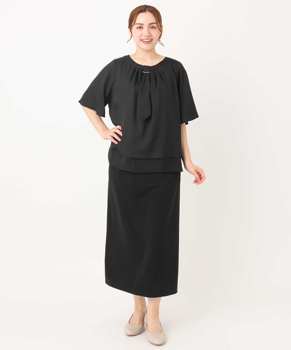 OLHIA14109 eur3(エウルキューブ) 【大きいサイズ】カットジョーゼットナロースカート ブラック(94)
