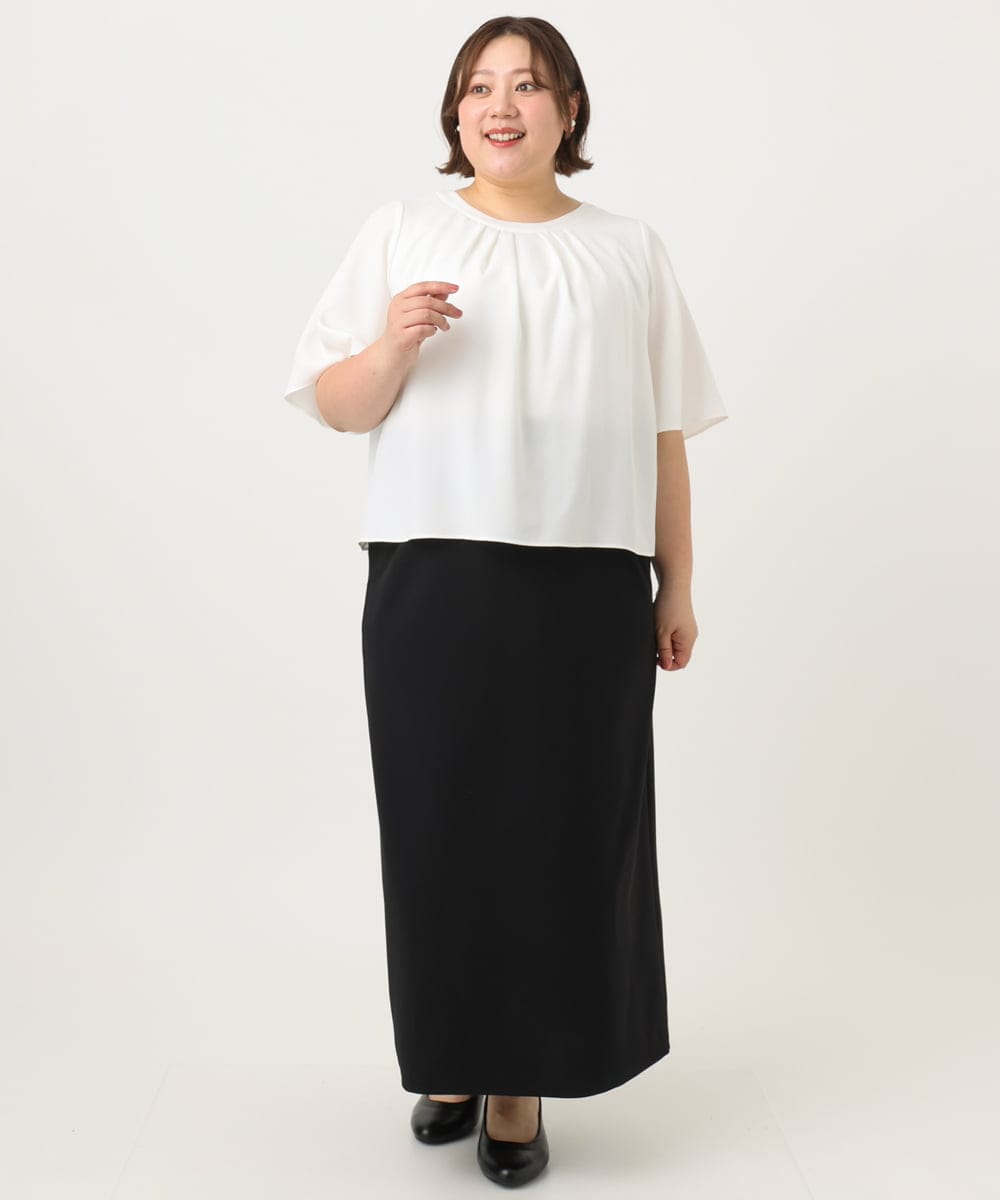 OLHIA14109 eur3(エウルキューブ) 【大きいサイズ】カットジョーゼットナロースカート ブラック(94)