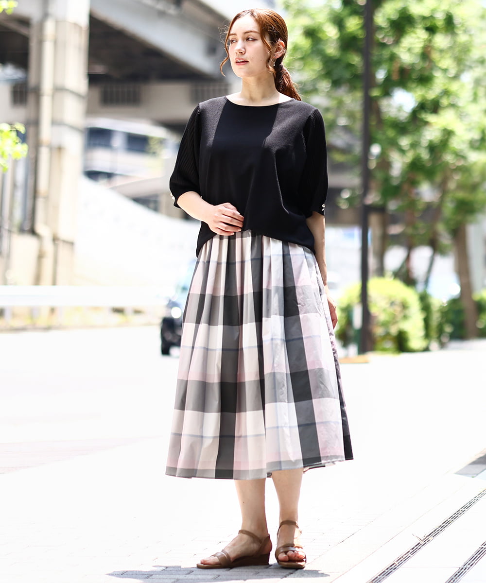 OLHIA17089 eur3(エウルキューブ) 【大きいサイズ/a.v.v×eur3】ビックチェックタフタスカート ピンク(03)