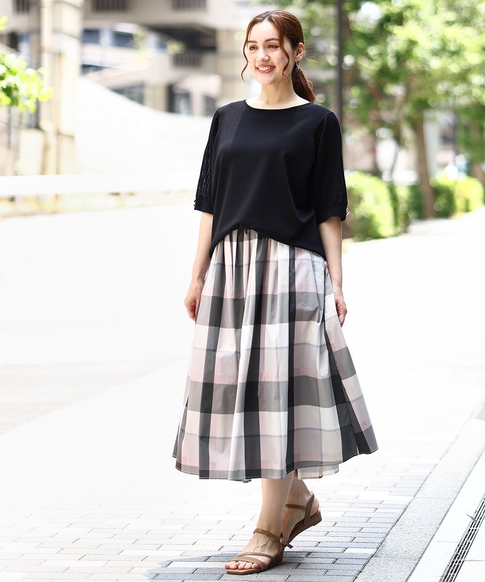 OLHIA17089 eur3(エウルキューブ) 【大きいサイズ/a.v.v×eur3】ビックチェックタフタスカート ピンク(03)