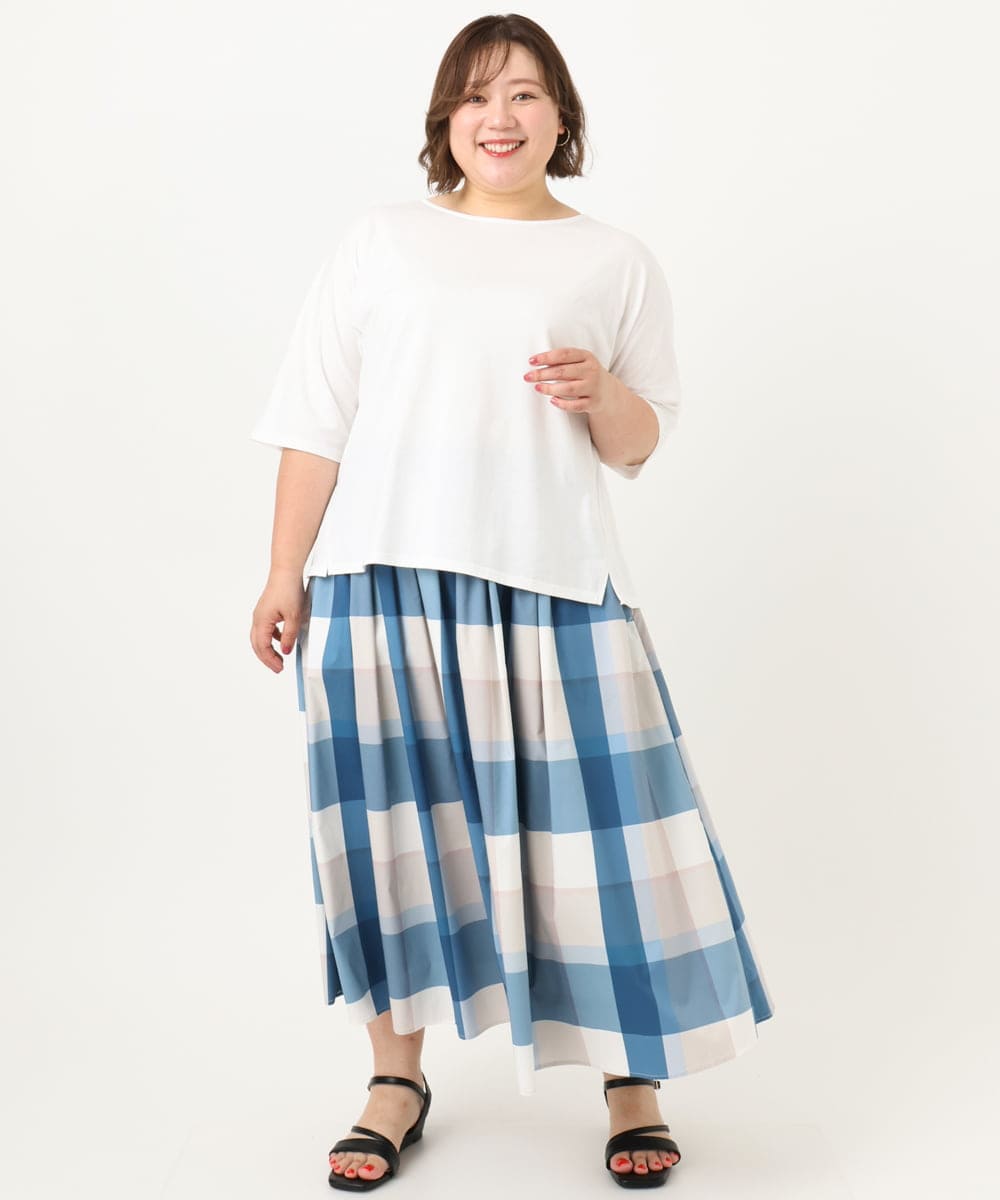 OLHIA17089 eur3(エウルキューブ) 【大きいサイズ/a.v.v×eur3】ビックチェックタフタスカート ブルー(55)
