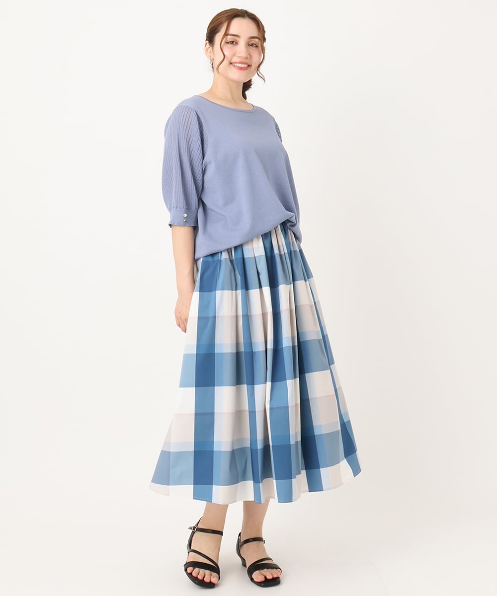 OLHIA17089 eur3(エウルキューブ) 【大きいサイズ/a.v.v×eur3】ビックチェックタフタスカート ブルー(55)