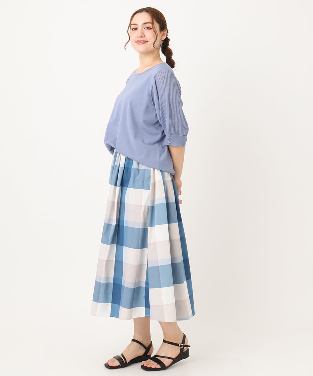 OLHIA17089 eur3(エウルキューブ) 【大きいサイズ/a.v.v×eur3】ビックチェックタフタスカート ブルー(55)