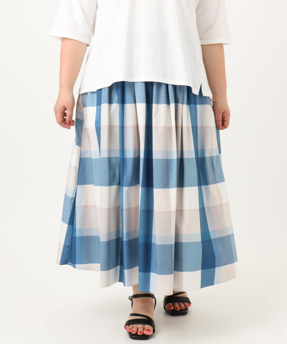 OLHIA17089 eur3(エウルキューブ) 【大きいサイズ/a.v.v×eur3】ビックチェックタフタスカート ブルー(55)