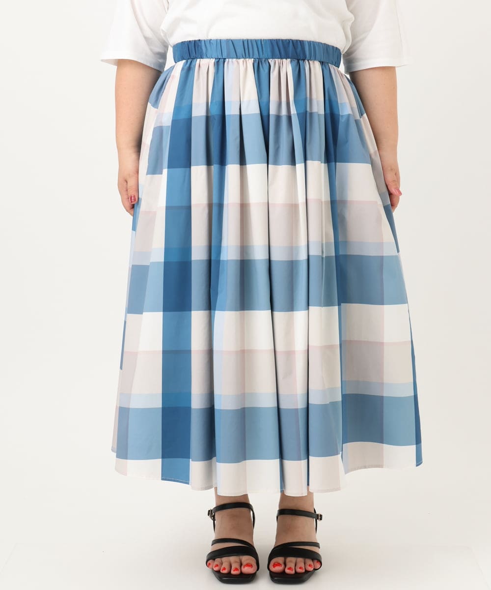 OLHIA17089 eur3(エウルキューブ) 【大きいサイズ/a.v.v×eur3】ビックチェックタフタスカート ブルー(55)