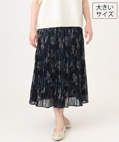OLHID11089 eur3 【大きいサイズ/a.v.v×eur3/洗える】フラワープリントランダムプリーツスカート