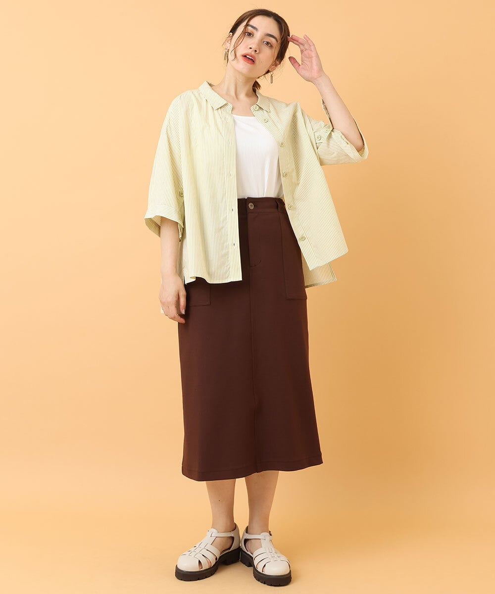 OLHIS18090 eur3(エウルキューブ) 【大きいサイズ】カットジョーゼットタイトスカート ダークブラウン(87)