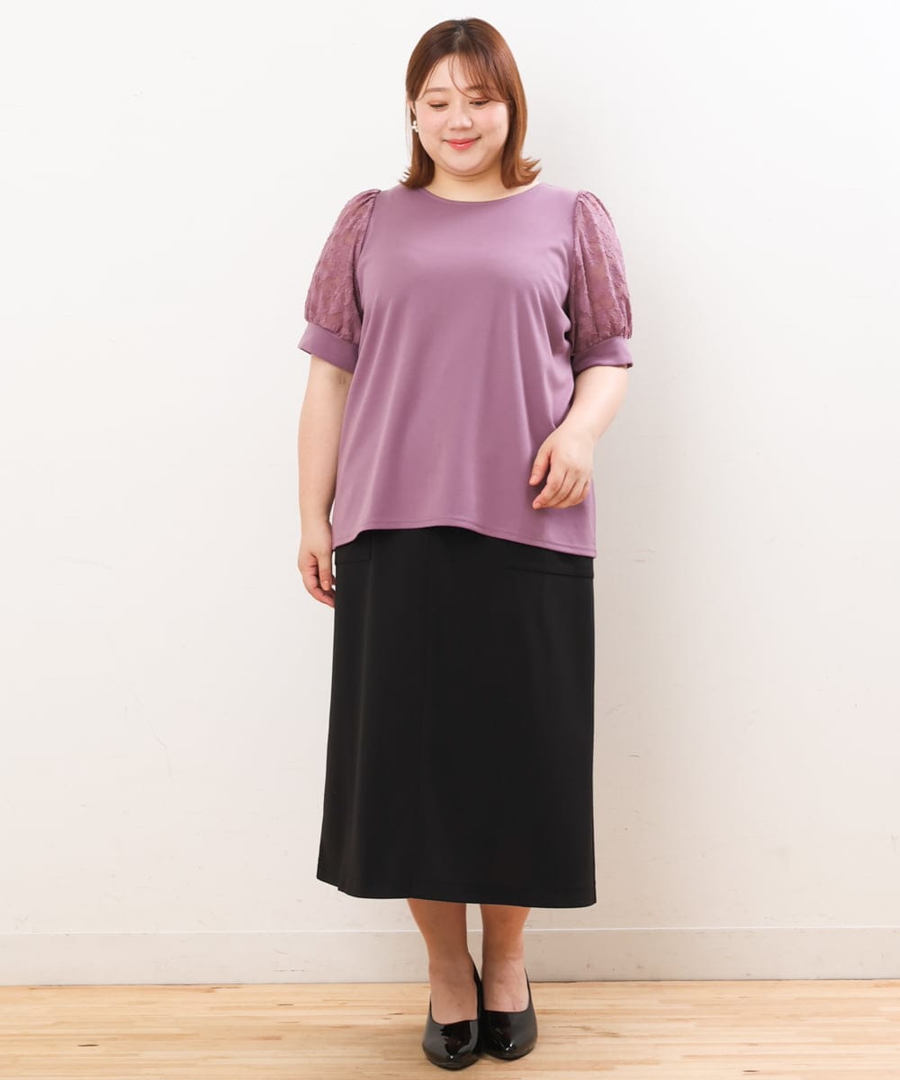 OLHIS18090 eur3(エウルキューブ) 【大きいサイズ】カットジョーゼットタイトスカート ブラック(94)