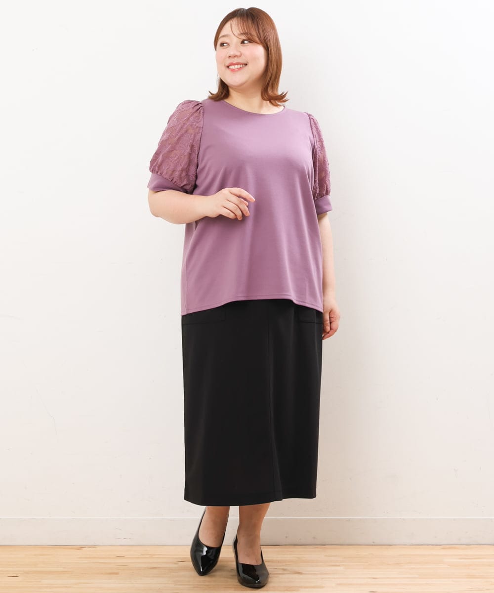OLHIS18090 eur3(エウルキューブ) 【大きいサイズ】カットジョーゼットタイトスカート ブラック(94)