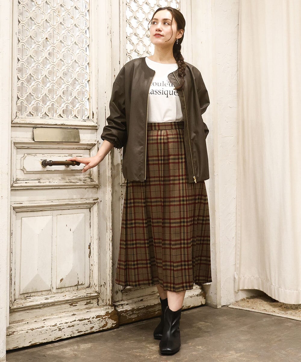 OLHKA02129 eur3(エウルキューブ) 【大きいサイズ】ワイドプリーツスカート モカ(84)