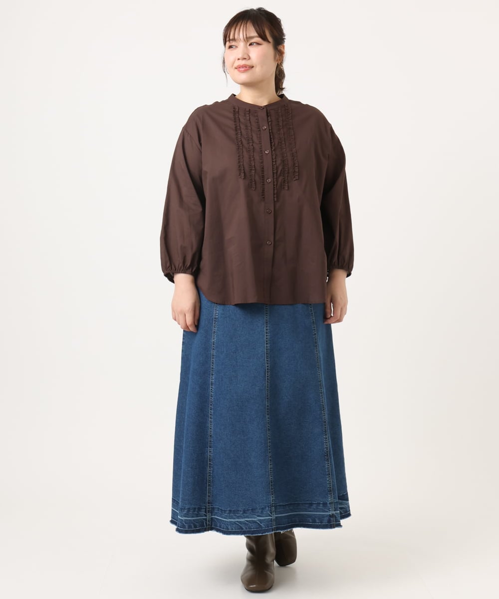 OLHKA04109 eur3(エウルキューブ) 【大きいサイズ】ストレッチデニムロングスカート ネイビー(57)