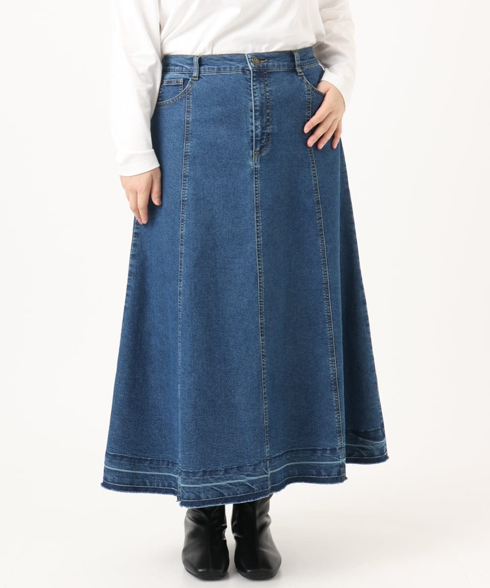 OLHKA04109 eur3(エウルキューブ) 【大きいサイズ】ストレッチデニムロングスカート ネイビー(57)