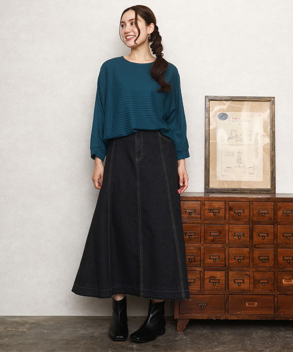 OLHKA04109 eur3(エウルキューブ) 【大きいサイズ】ストレッチデニムロングスカート ブラック(94)