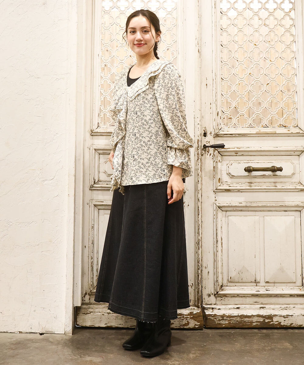 OLHKA04109 eur3(エウルキューブ) 【大きいサイズ】ストレッチデニムロングスカート ブラック(94)