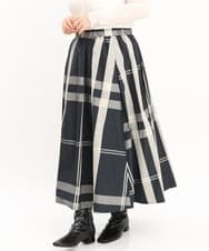 OLHKS03119 eur3(エウルキューブ) 【雑誌掲載】【大きいサイズ】チェックギャザースカート ネイビー(57)