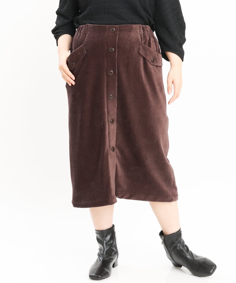 OLHKS05119 eur3(エウルキューブ) 【大きいサイズ】フロントボタンタイトスカート ブラウン(87)