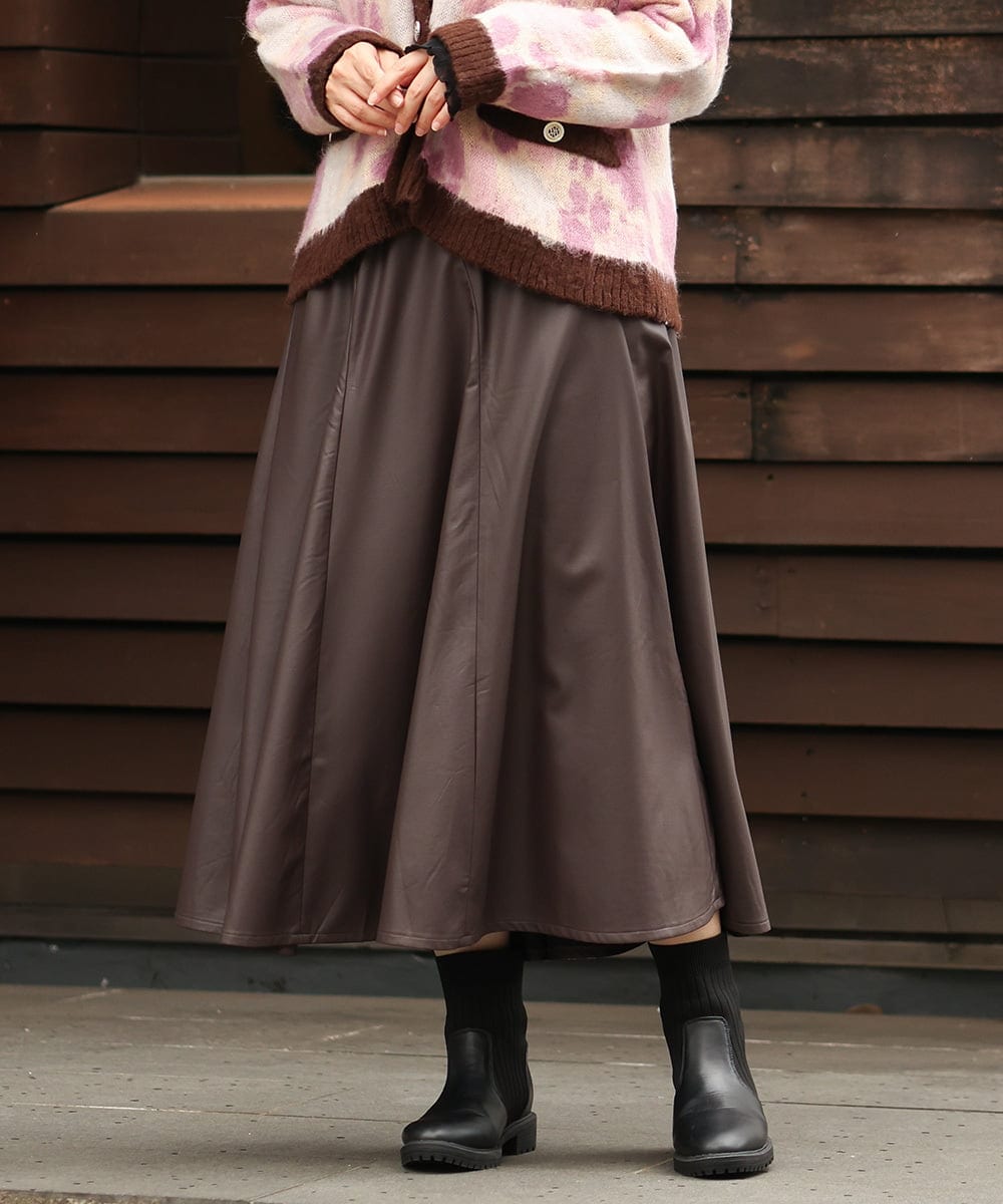 OLHLS08129 eur3(エウルキューブ) 【大きいサイズ】フェイクレザーフレアスカート ダークブラウン(87)