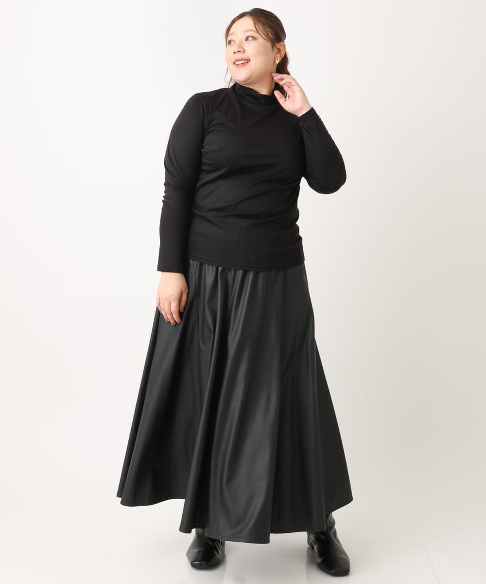 OLHLS08129 eur3(エウルキューブ) 【大きいサイズ】フェイクレザーフレアスカート ブラック(94)