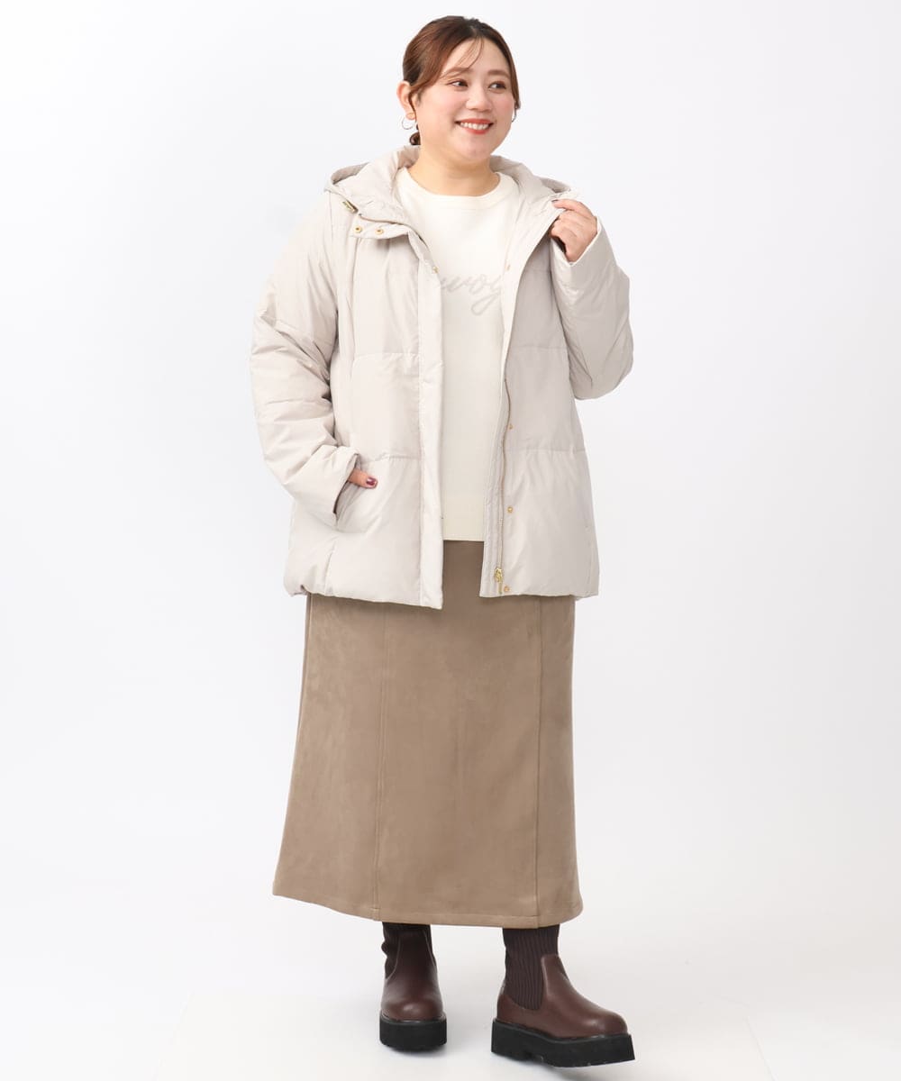OLJAA02269 eur3(エウルキューブ) 【大きいサイズ】フーディーダウンジャケット グレージュ(89)