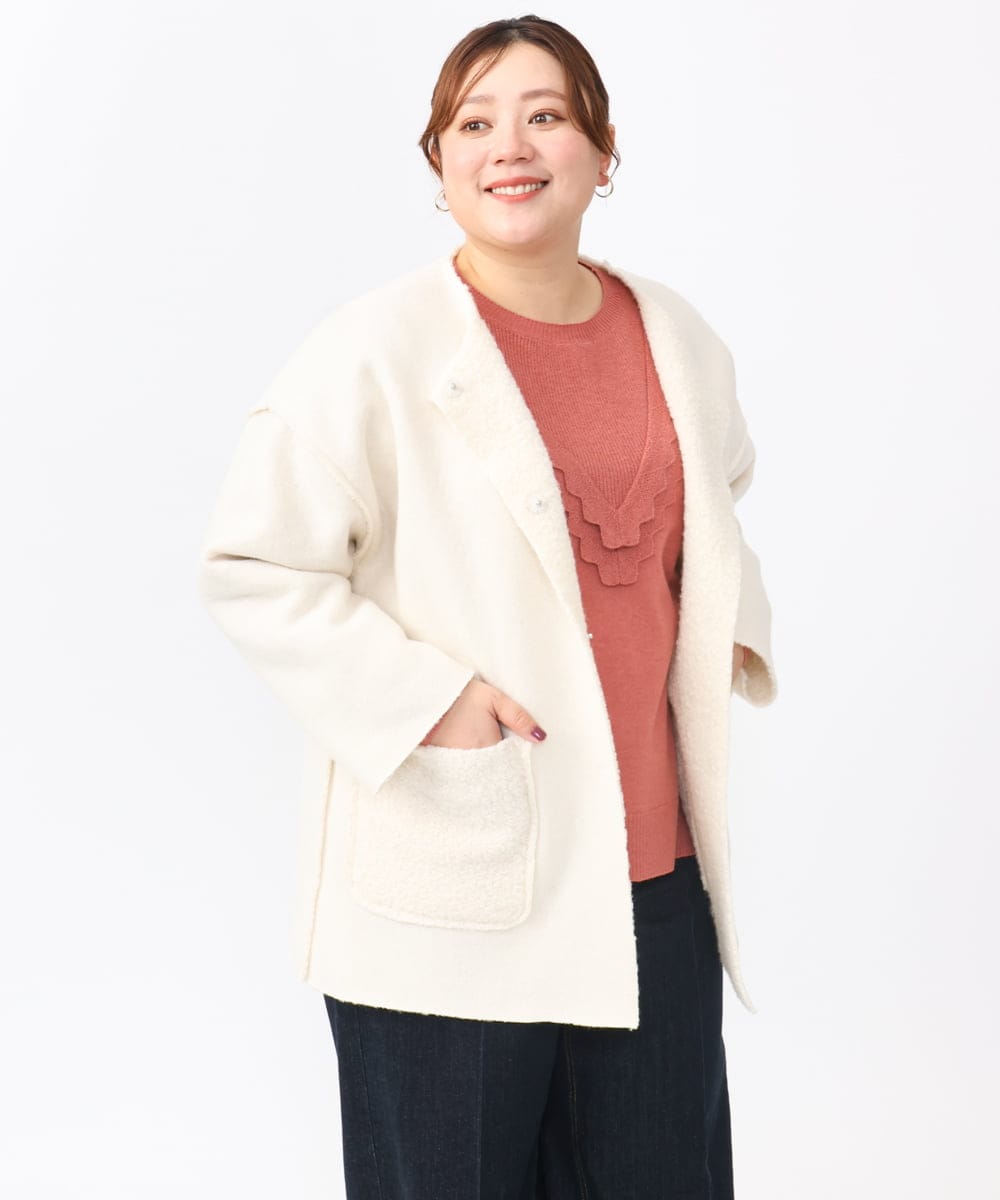 OLJAA09139 eur3(エウルキューブ) 【大きいサイズ】ループブークレリバーシブルコート アイボリー(80)