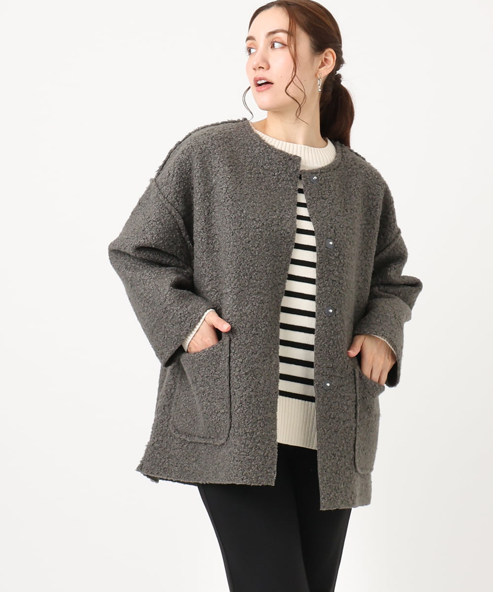 OLJAA09139 eur3(エウルキューブ) 【大きいサイズ】ループブークレリバーシブルコート ダークグレー(93)