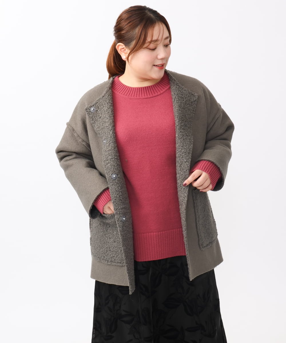 OLJAA09139 eur3(エウルキューブ) 【大きいサイズ】ループブークレリバーシブルコート ダークグレー(93)