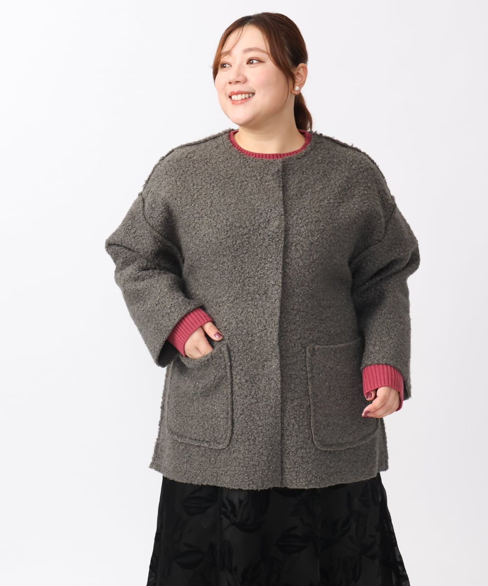 OLJAA09139 eur3(エウルキューブ) 【大きいサイズ】ループブークレリバーシブルコート ダークグレー(93)