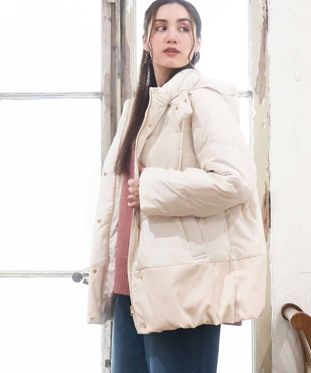 OLJAD03299 eur3(エウルキューブ) 【大きいサイズ】異素材ショートダウンジャケット アイボリー(80)