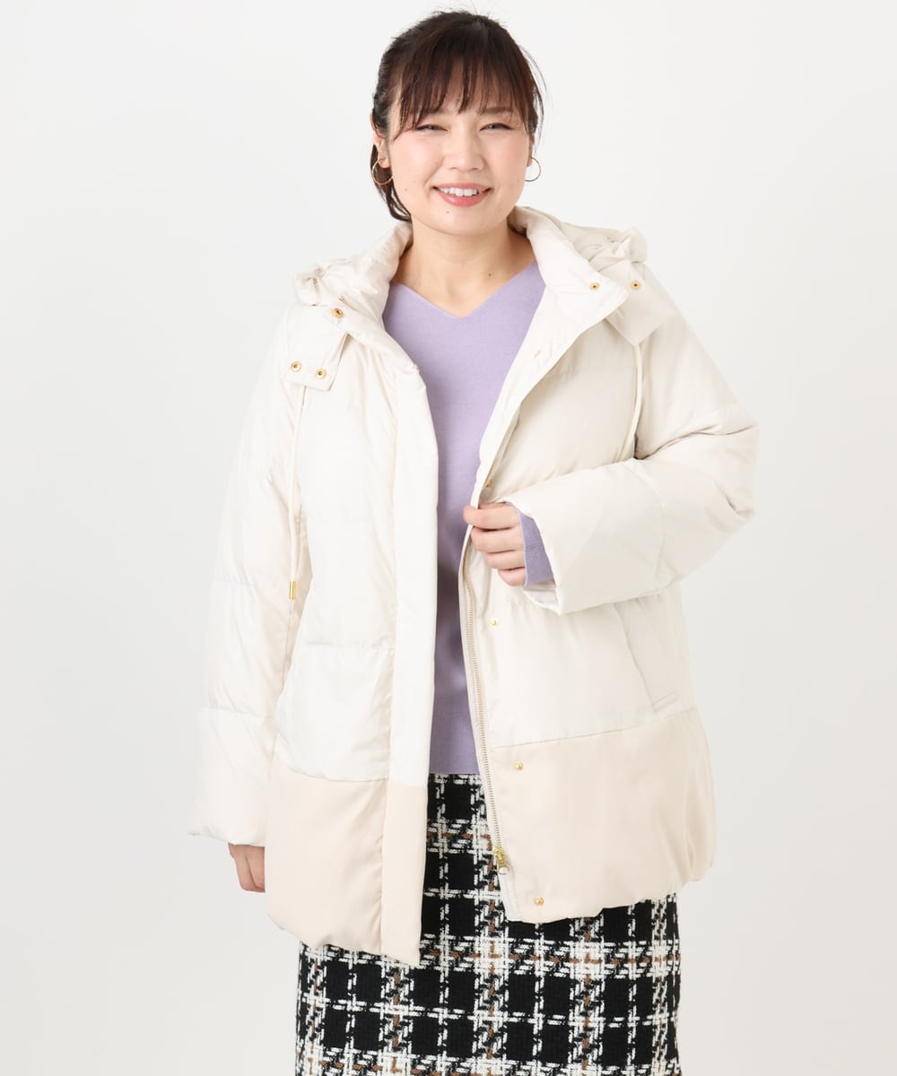 OLJAD03299 eur3(エウルキューブ) 【大きいサイズ】異素材ショートダウンジャケット アイボリー(80)