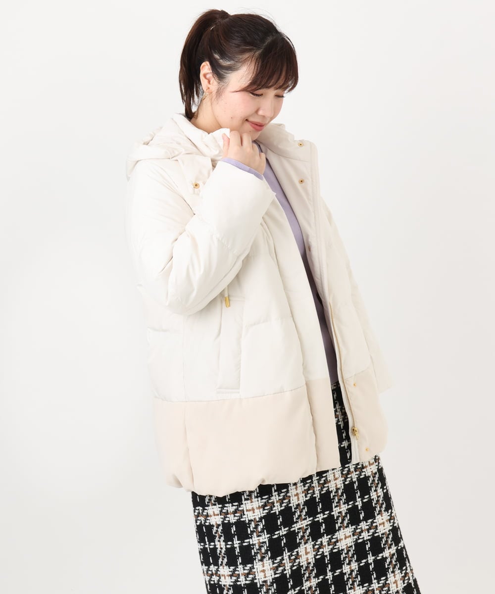 OLJAD03299 eur3(エウルキューブ) 【大きいサイズ】異素材ショートダウンジャケット アイボリー(80)