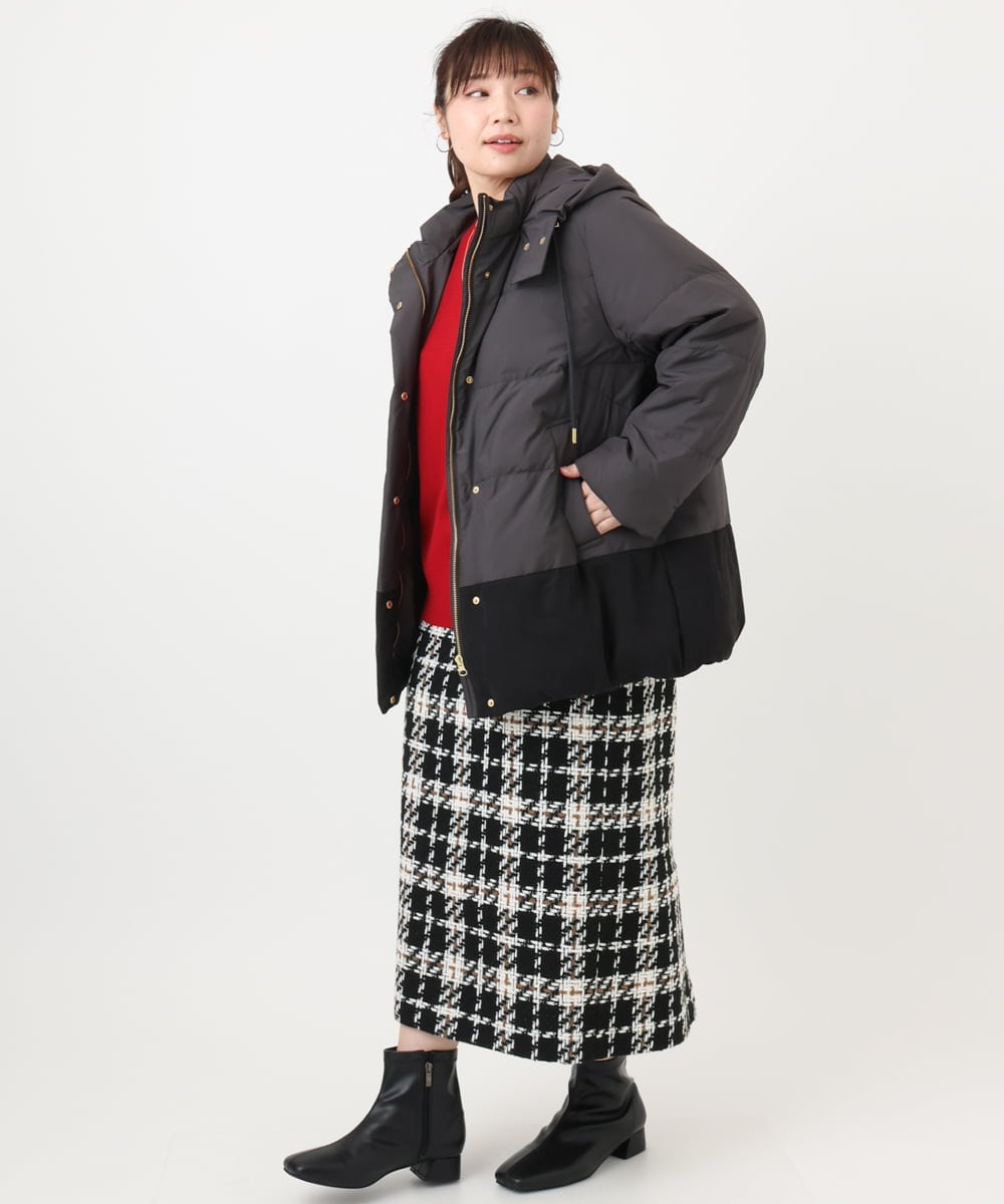 OLJAD03299 eur3(エウルキューブ) 【大きいサイズ】異素材ショートダウンジャケット ダークグレー(93)