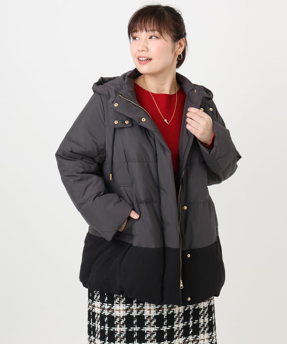 OLJAD03299 eur3(エウルキューブ) 【大きいサイズ】異素材ショートダウンジャケット ダークグレー(93)
