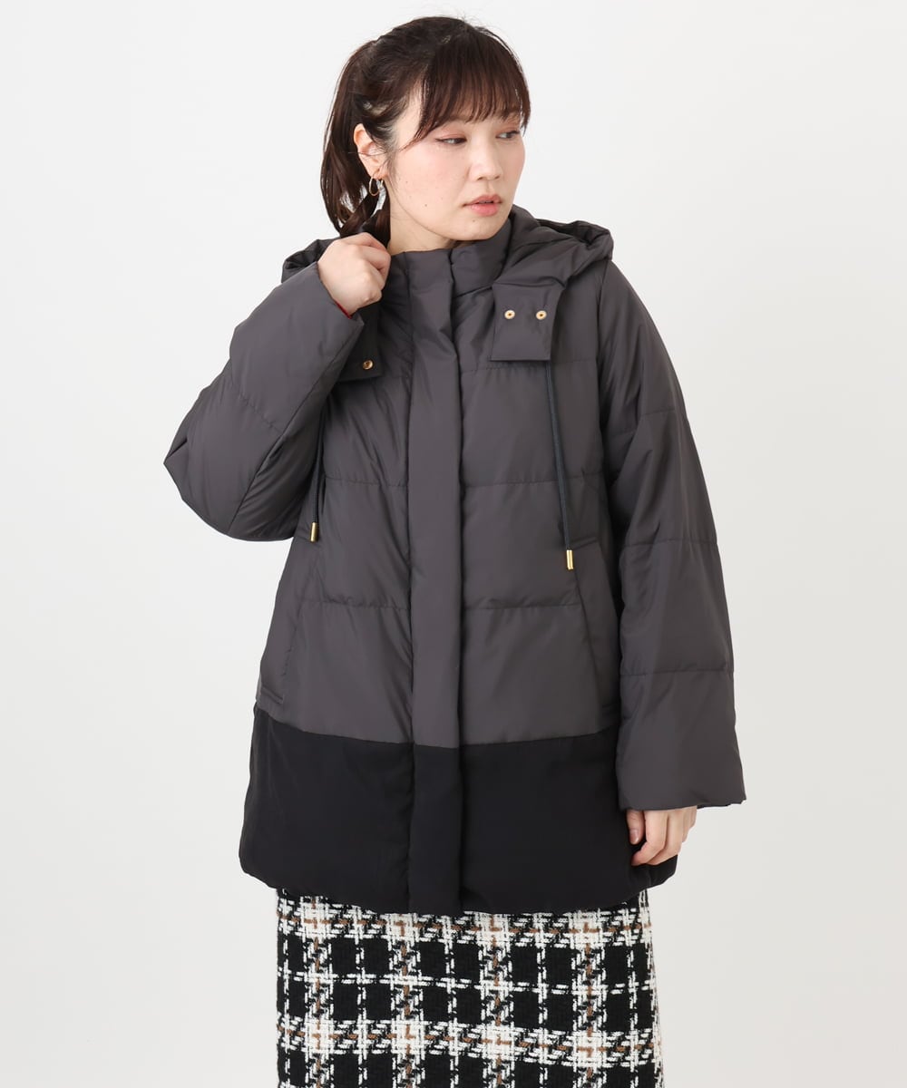 OLJAD03299 eur3(エウルキューブ) 【大きいサイズ】異素材ショートダウンジャケット ダークグレー(93)