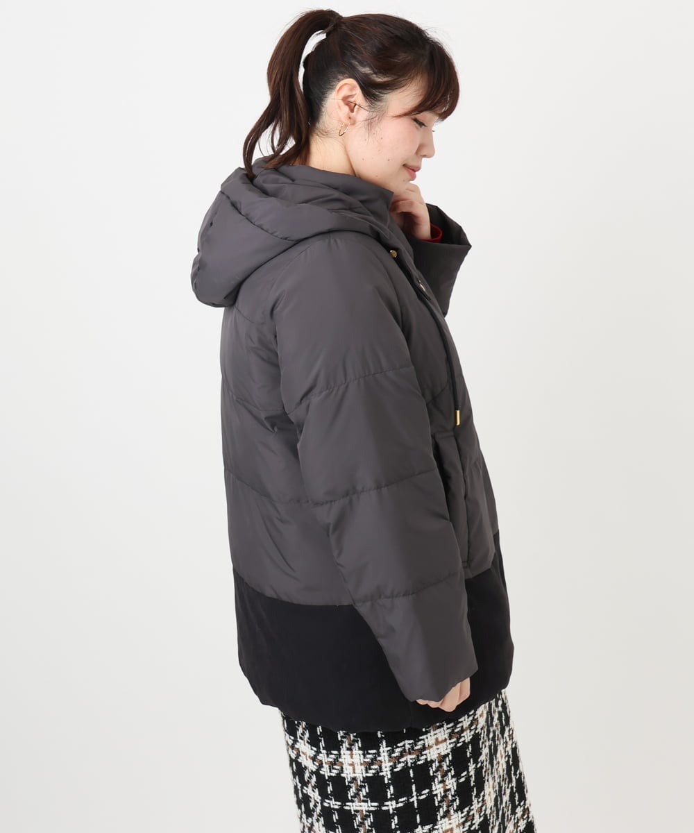 OLJAD03299 eur3(エウルキューブ) 【大きいサイズ】異素材ショートダウンジャケット ダークグレー(93)