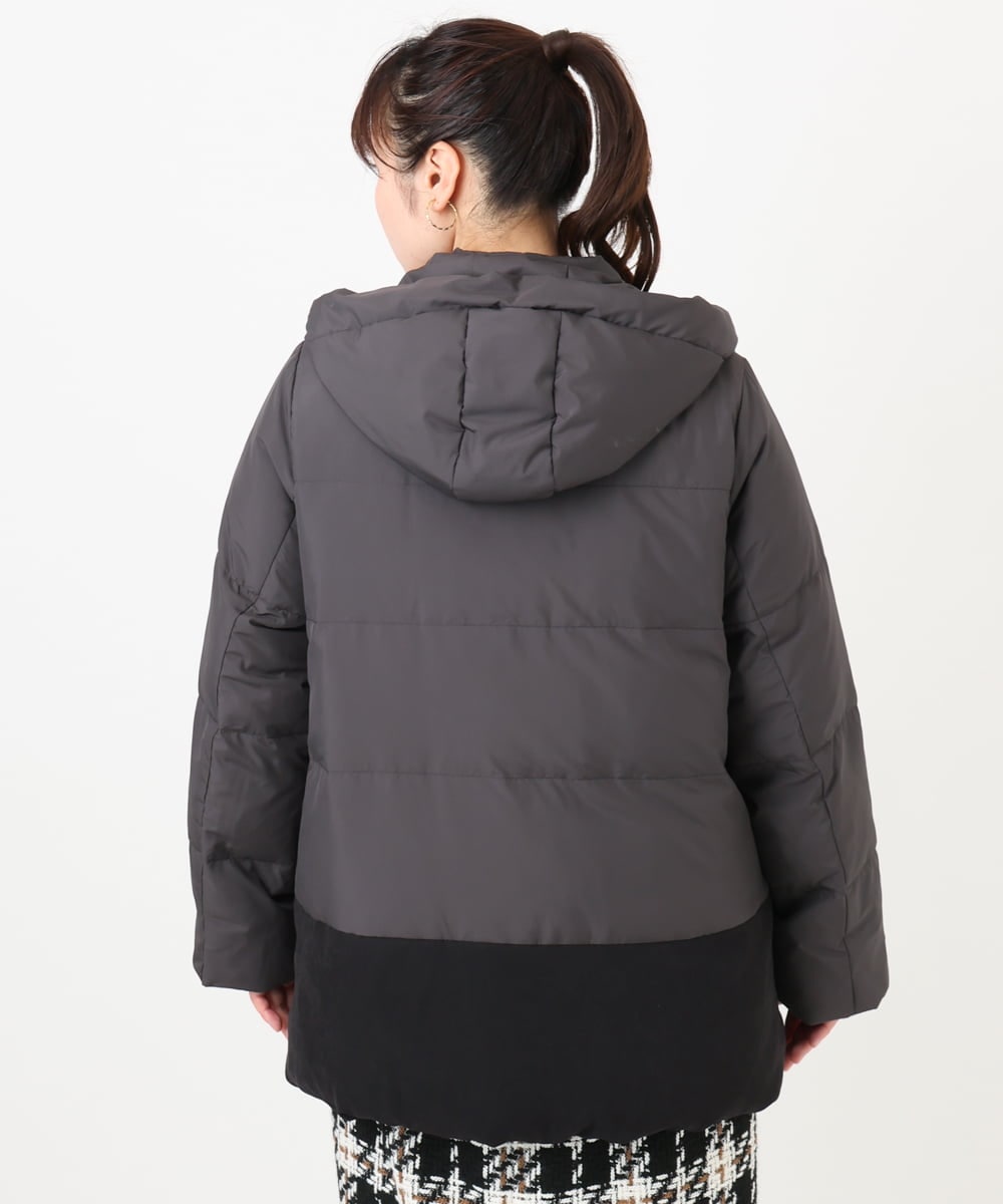 OLJAD03299 eur3(エウルキューブ) 【大きいサイズ】異素材ショートダウンジャケット ダークグレー(93)