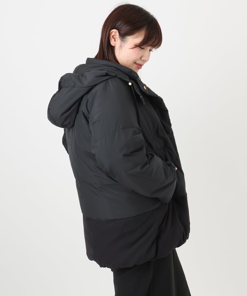 OLJAD03299 eur3(エウルキューブ) 【大きいサイズ】異素材ショートダウンジャケット ブラック(94)